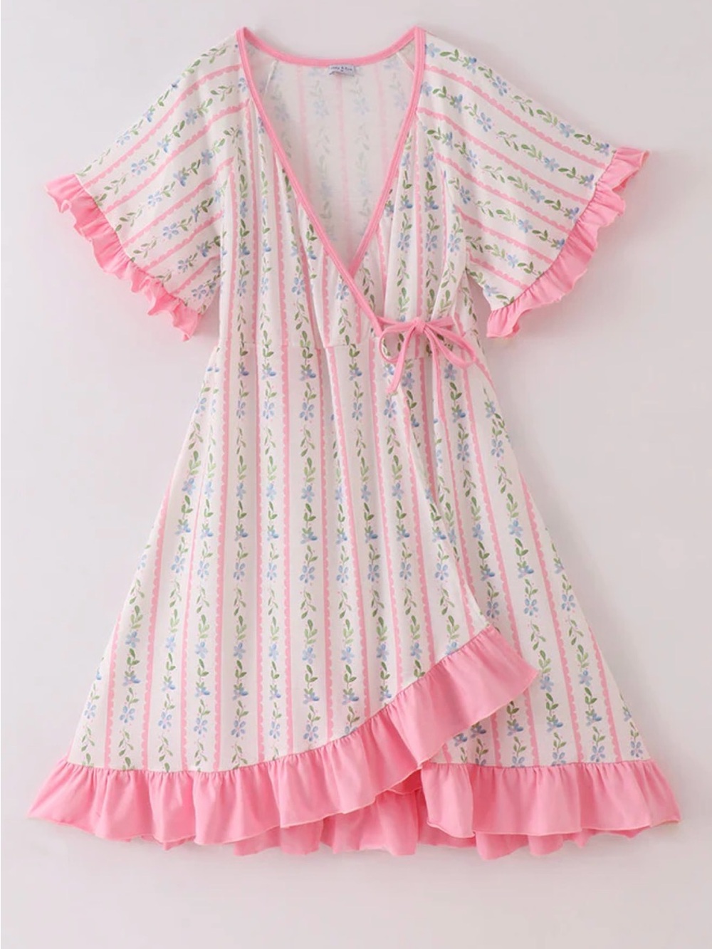 Abby & Evie Floral Print Mom Pink Ruffle Short Sleeve Robe Dress Womens XL